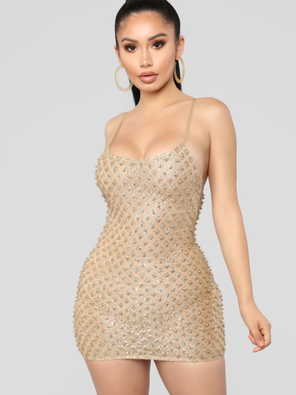 Fashion Nova Strapless Beaded Mini Dress - Gold - Picture 4 of 4